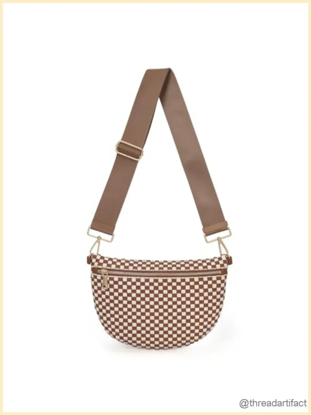 Woven Faux Leather Crossbody Sling Bag with Checkered Pattern